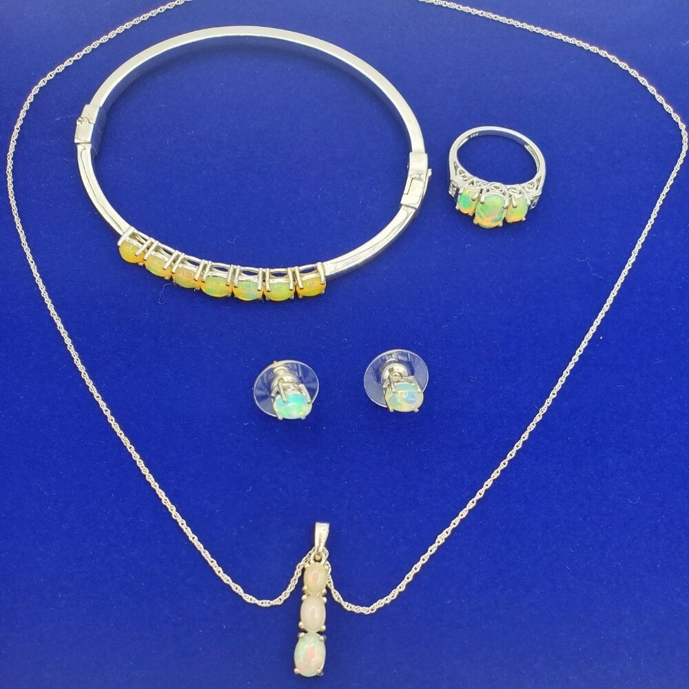 Lab Created Lemon Fire Opal Oval Cut 4 Piece Sterling Silver Set NWT